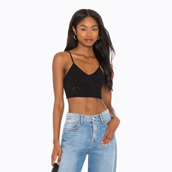 Free People Chloe Seamless Crop Top Camisole Sz M/L Black Lace Crochet Y2K Boho - Picture 1 of 6